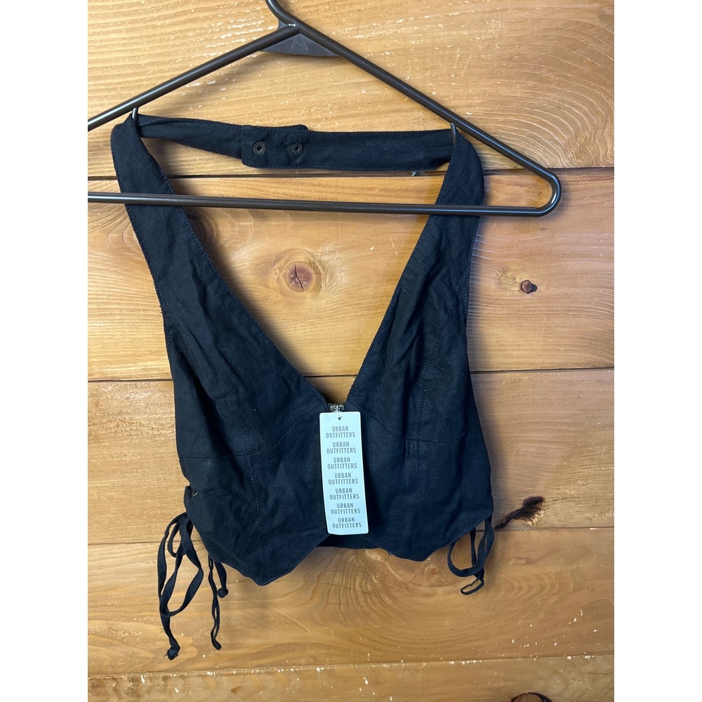 Urban Outfitters Black Halter Top Lace Up Sides Sleeveless Crop Top zip Front Sm